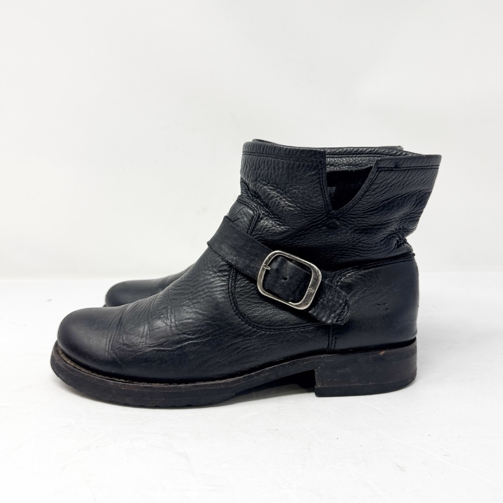 Frye Veronica Flex Leather Moto Combat Ankle Bootie Black Size 8 - Picture 3 of 12